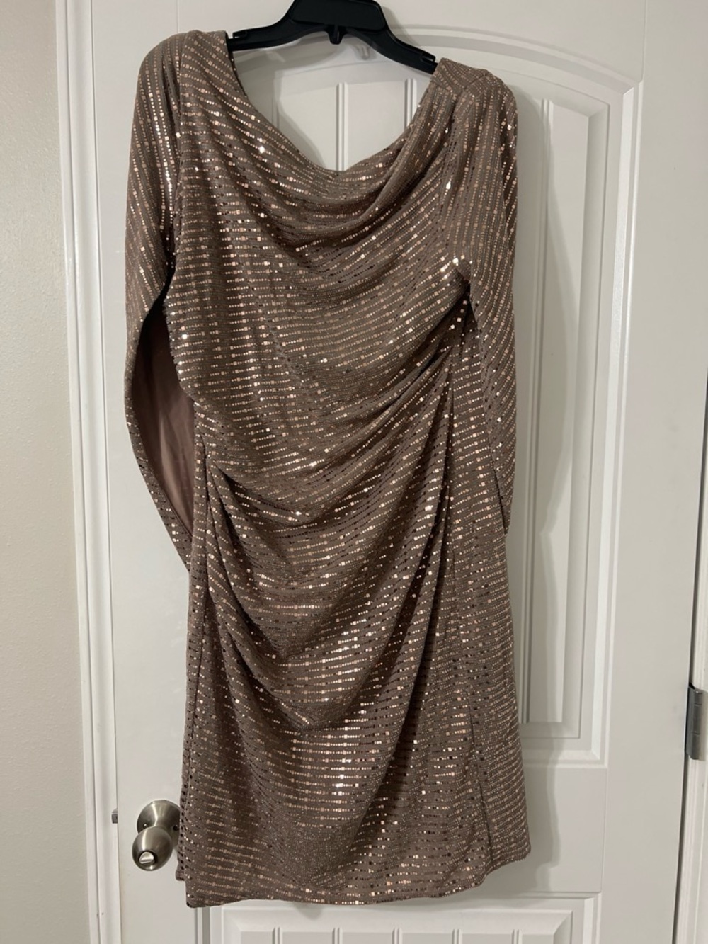 Draped Sequin Dress in Taupe